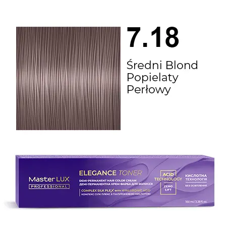 Półtrwała farba do włosów w kremie Master LUX professional ELEGANCE TONER 7.18 Średni blond popielaty perłowy