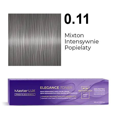 Półtrwała farba do włosów w kremie Master LUX professional ELEGANCE TONER 0.11 Mikston intensywnie popielaty