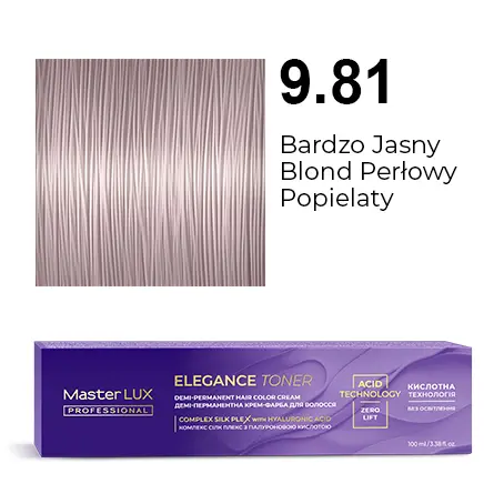 Półtrwała farba do włosów w kremie Master LUX professional ELEGANCE TONER 9.81 Bardzo jasny blond perłowo-popielaty