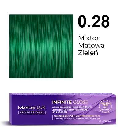 Demi-Permanent Hair color Cream Master LUX Professional INFINITE GLOSS 0.28 — Matte Green Mixtone