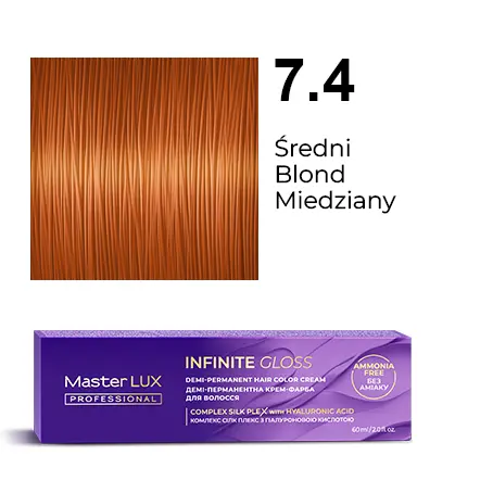 Demi-permanent hair color cream Master LUX professional INFINITE GLOSS 7.4 Medium Blonde Сopper