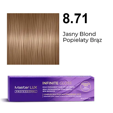 Demi-permanent hair color cream Master LUX professional INFINITE GLOSS 8.71 Light Blonde Brown Ash