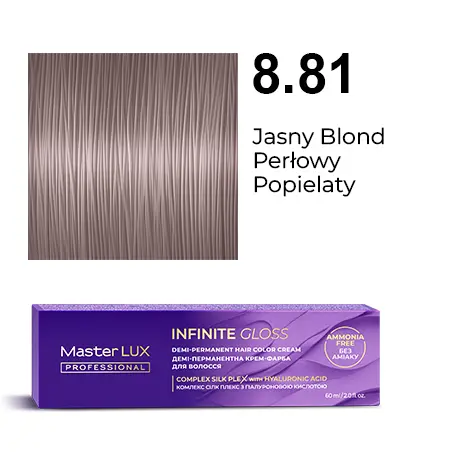 Półtrwała farba do włosów w kremie Master LUX Professional INFINITE GLOSS 8.81 — jasny blond perłowo-popielaty