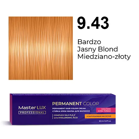 Krem do trwałej farby do włosów Master LUX professional 9.43 Bardzo jasny blond miedziano-złoty