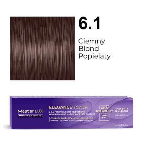 [20574] Półtrwała farba do włosów w kremie Master LUX professional ELEGANCE TONER 6.1 Ciemny blond popielaty