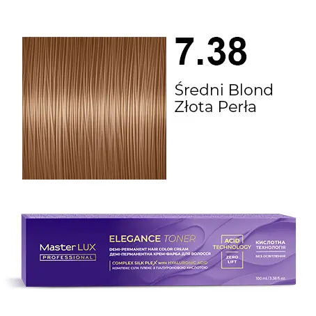 [20594] Demi-permanent hair color cream Master LUX professional ELEGANCE TONER 7.38 Medium Blonde Golden-Pearl