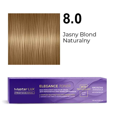 [20603] Demi-permanent hair color cream Master LUX professional ELEGANCE TONER 8.0 Light Blonde Natural Golden