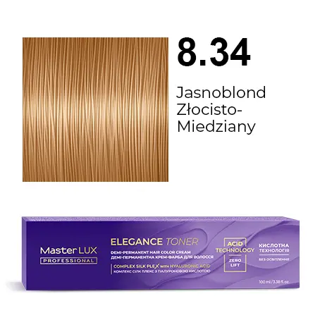 [20607] Demi-permanent hair color cream Master LUX professional ELEGANCE TONER 8.34 Light Blonde Golden-Сopper