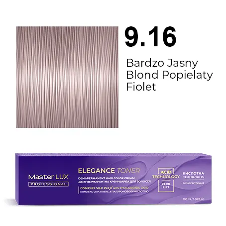 [20620] Półtrwała farba do włosów w kremie Master LUX professional ELEGANCE TONER 9.16 Bardzo jasny blond popielaty fiolet