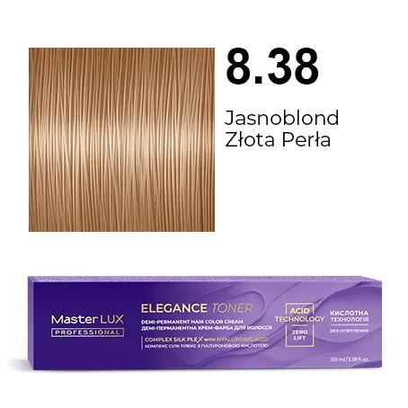 [20608] Półtrwała farba do włosów w kremie Master LUX professional ELEGANCE TONER 8.38 Jasny blond złocisto-perłowy