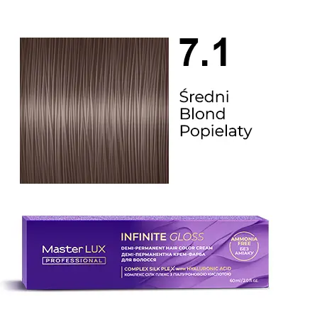 Demi-permanent hair color cream Master LUX professional INFINITE GLOSS 7.1 Medium Blonde Ash