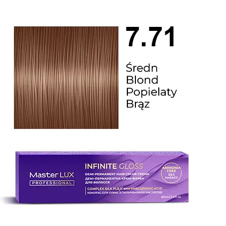 [IG-7.71] Demi-Permanent Hair color Cream Master LUX Professional INFINITE GLOSS 7.71 — Medium Blonde, Brown Ash