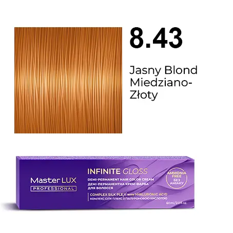 Demi-permanent hair color cream Master LUX professional INFINITE GLOSS 8.43 Light Blonde Coppery-Golden