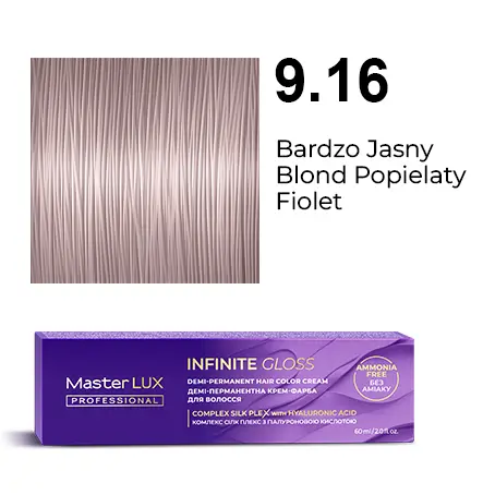 Demi-permanent hair color cream Master LUX professional INFINITE GLOSS 9.16 Very Light Blonde Ashy-Violet