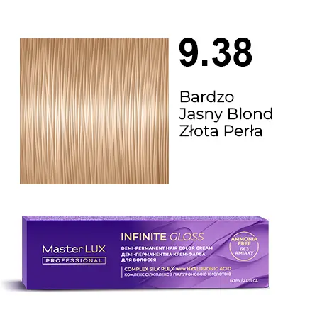[IG-9.38] Demi-Permanent Hair color Cream Master LUX Professional INFINITE GLOSS 9.38 — Very Light Blonde, Golden Pearl