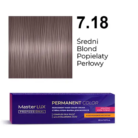 [20049] Permanent hair color cream Master LUX professional 7.18 Medium Blonde Ash Pearl
